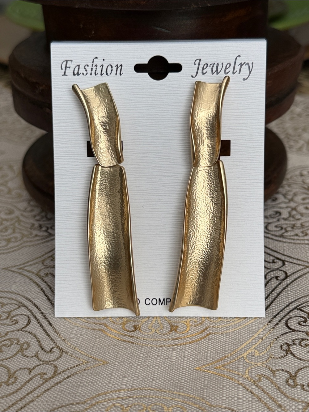 Gold Tone Textured Drop Clip On Earrings